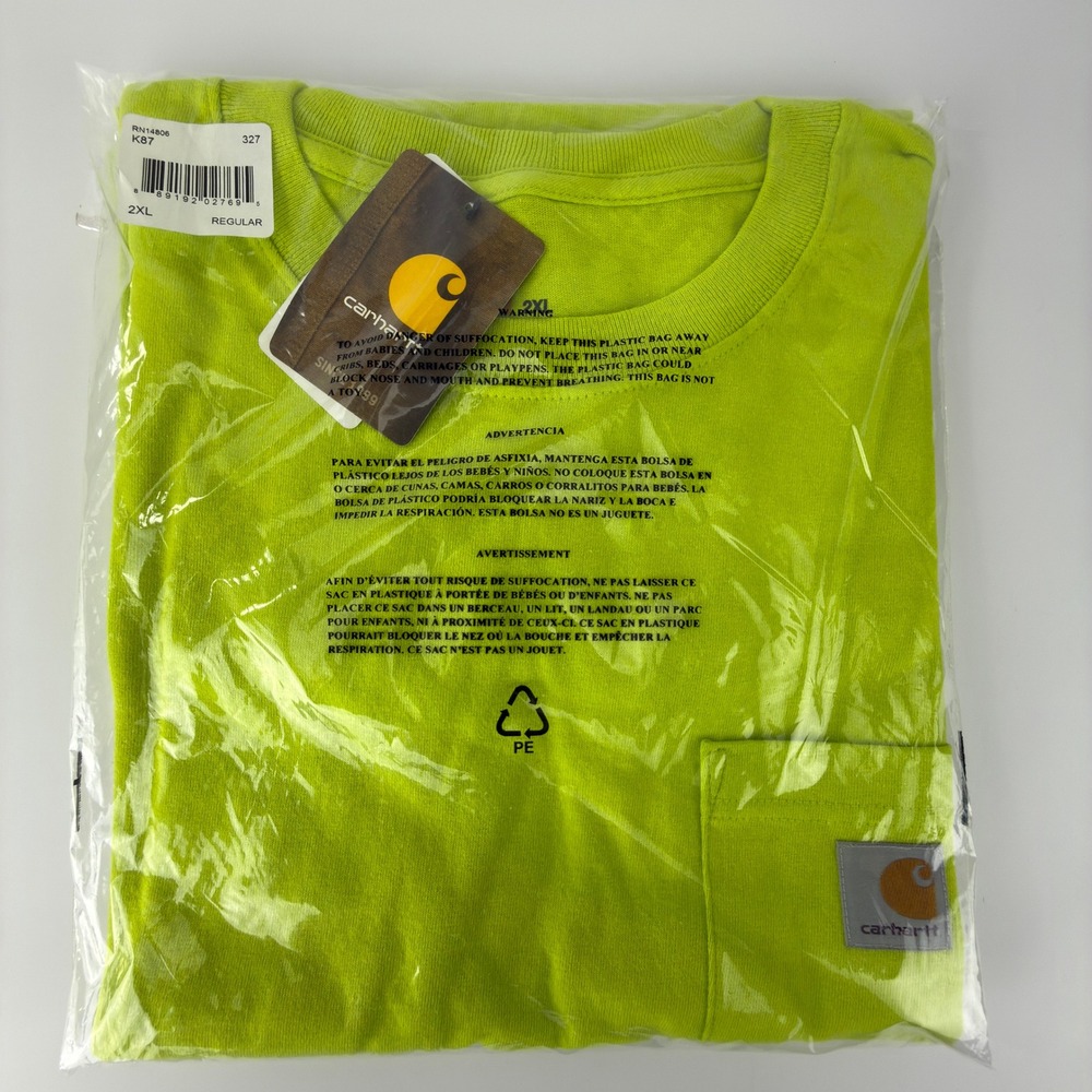 Carhartt Pocket T-Shirt Mens‎ 2XL K87 327 Sour Apple Neon Green Original Fit NWT